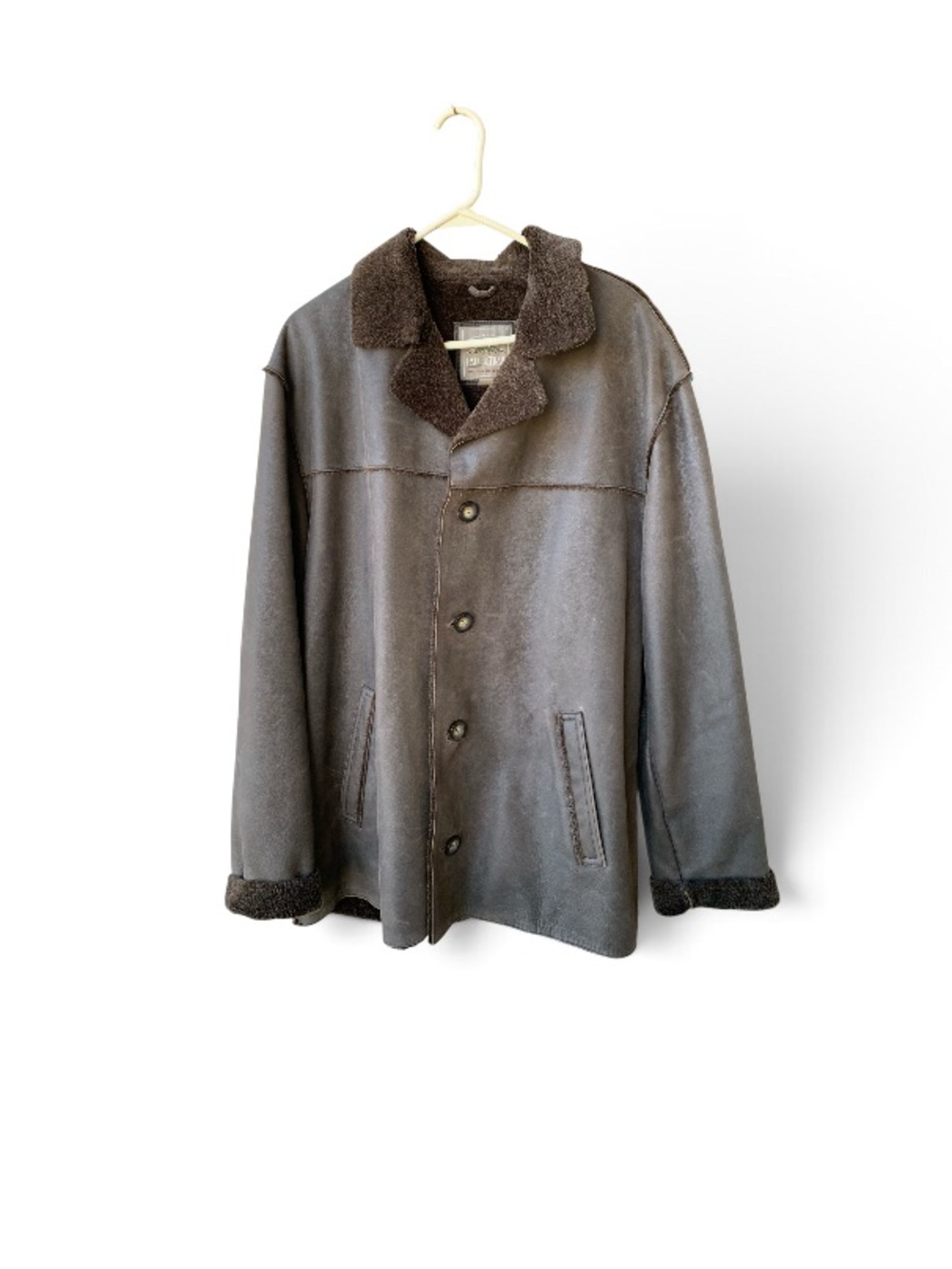 NWOT Men's Brown Leather Shearling-Lined Coat